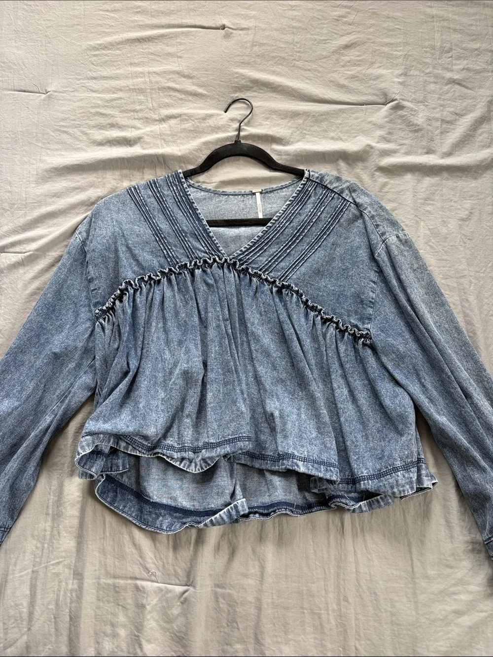 Free People- Charlotte Denim Blouse In Medium Indigo